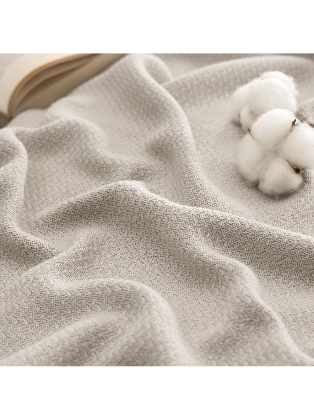 NEW Bedsure 100% Cotton Blanket, Herringbone Weave, Throw XL, Linen Beige